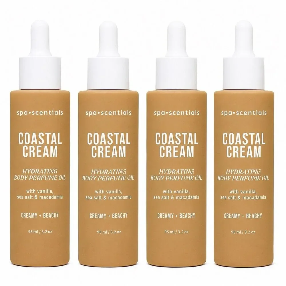4 Pack Spa Scentials Coastal Cream Hydrating Body Perfume Oil 3.2 oz NEW